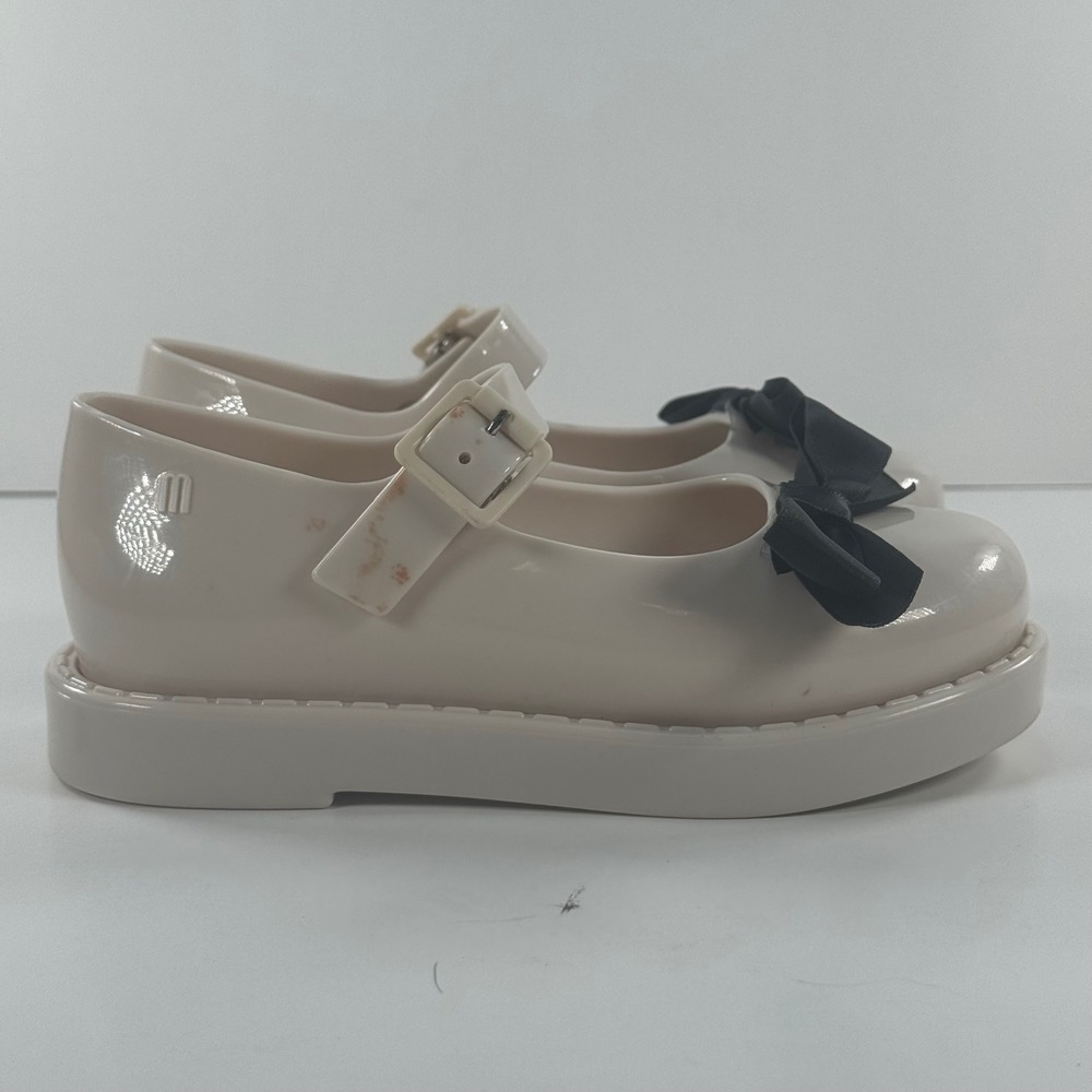 Mini Melissa Kids Cream Jelly Mary Jane Bow Shoes Polka Dot Insole Size 11 USA